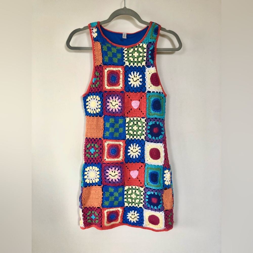 Blue steel emoji hand knit dress Size P New without tags